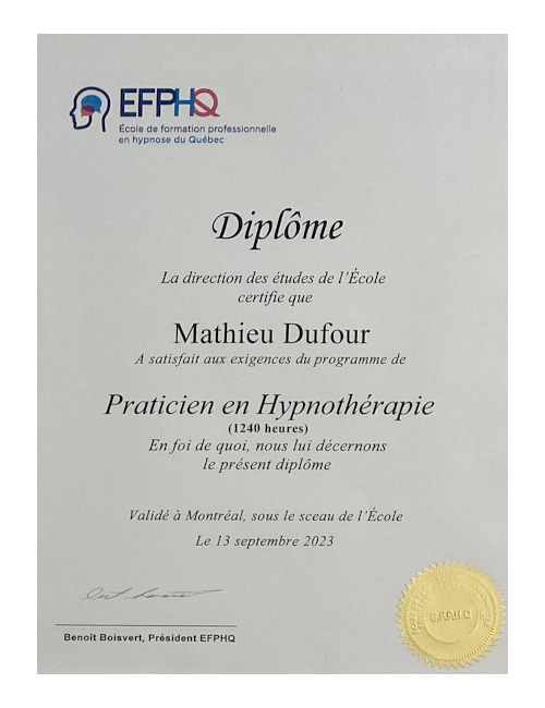 Praticien en hypnothérapie Mathieu Dufour